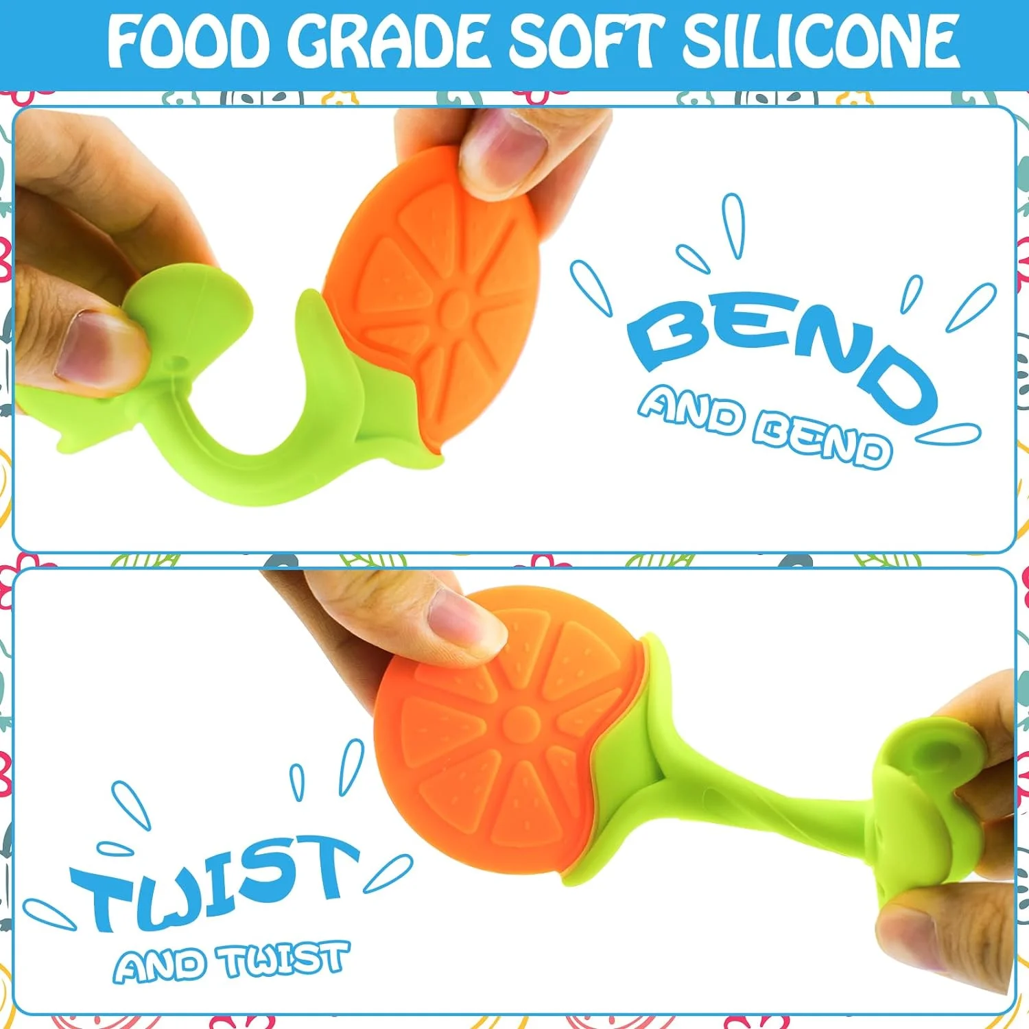 Silicone Teether Teething Baby Toy Silicone Teether For Teeth Babies Accessories Newborn Fruit Sucking Chew Toys For Newborn Baby BPA-Fre Gift