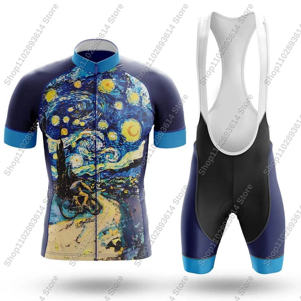 Starry-Night Cycling Jersey Set 2025 Clothing Summer Men Road Bike Shirts Suit Bicycle Bib Shorts MTB Ropa Maillot 2