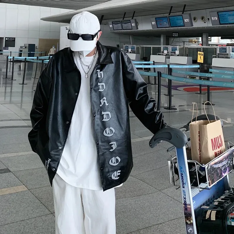 트렌디한 한국 스타일 남성용 재킷, 루즈핏 힙합 라펠 레터 프린트 가디건, 가을 용수철 시즌 패션 아우터