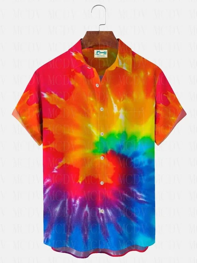 

Royaura Ombre Tie Dye Hippie Peace And Love Graphic Men's Vacation Beach Hawaiian Shirts