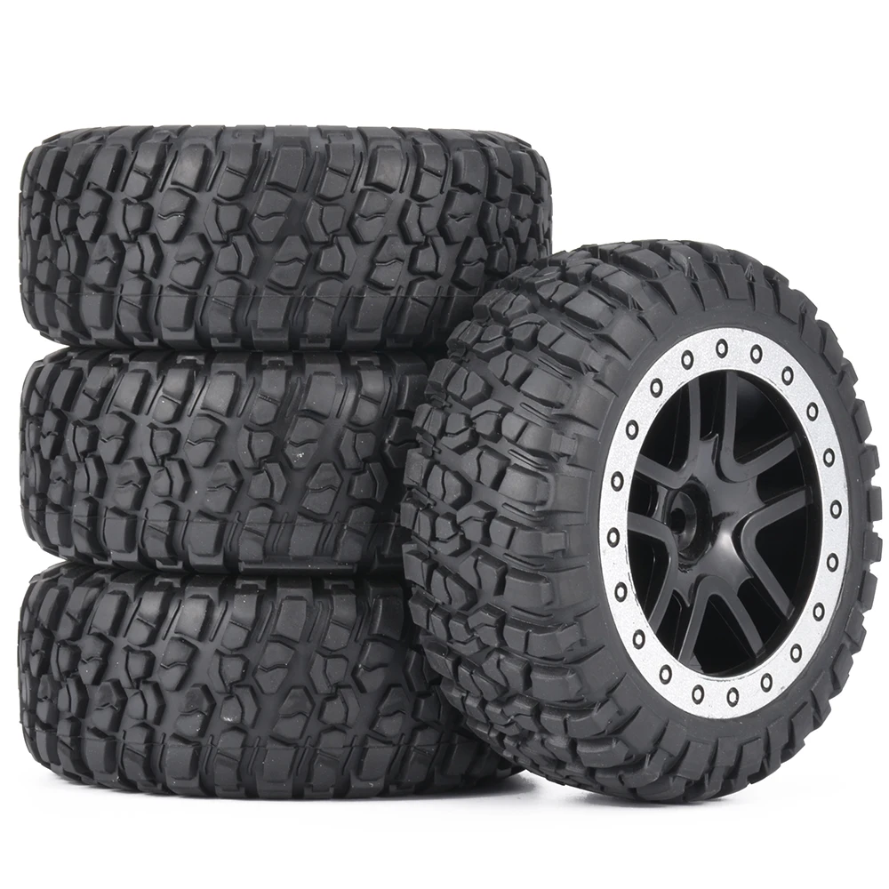Lot de 4 pneus de buggy RC 1:10 pour REMO Huanqi 727, prêts à être installés sur la voiture.