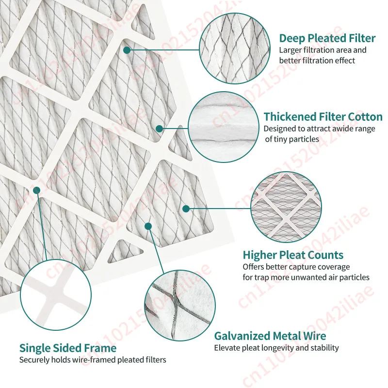 Vue de dessus d'un filtre à air 14x14x1 MERV 13 montrant les plis serrés pour une filtration efficace.