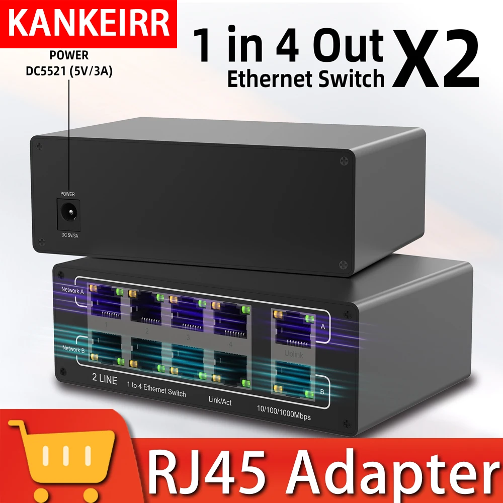 Network Gigabit 8-port Network Sharer RJ45 Expansion 2X8 Gigabit Network Port Network Splitter Simultaneous Internet Access