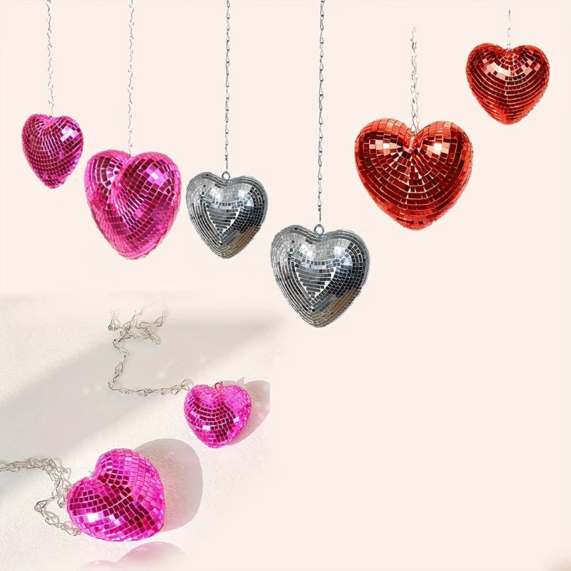 Description Picture 3 of itemGlass Mirror Balls Exquisite Heart-Shaped Reflective Glitter Disco Balls Stage Party Atmosphere Hanging Decorative Balls Pendant