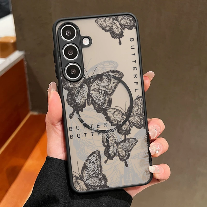 Butterfly Flower Magnetic Phone Case with PC Back Cover