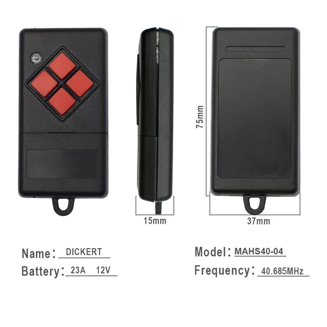 Remote Control 40 mhz DICKERT 1 Button 40.685MHz MAHS40-01MAHS40-04 Garage Door Opener Transmitter Replacement 6