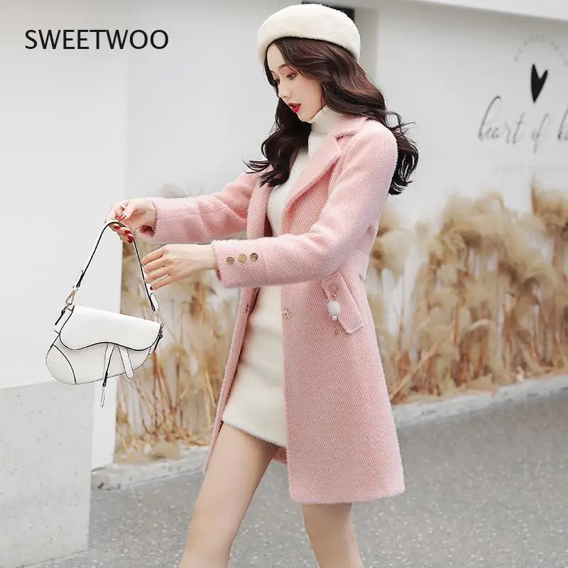 Winter Coat Women Woolen Coats Mid-Long 2022 New Iimitation Mink Velvet Popular Thicken Woolen Vercoat Female Large Size Tops