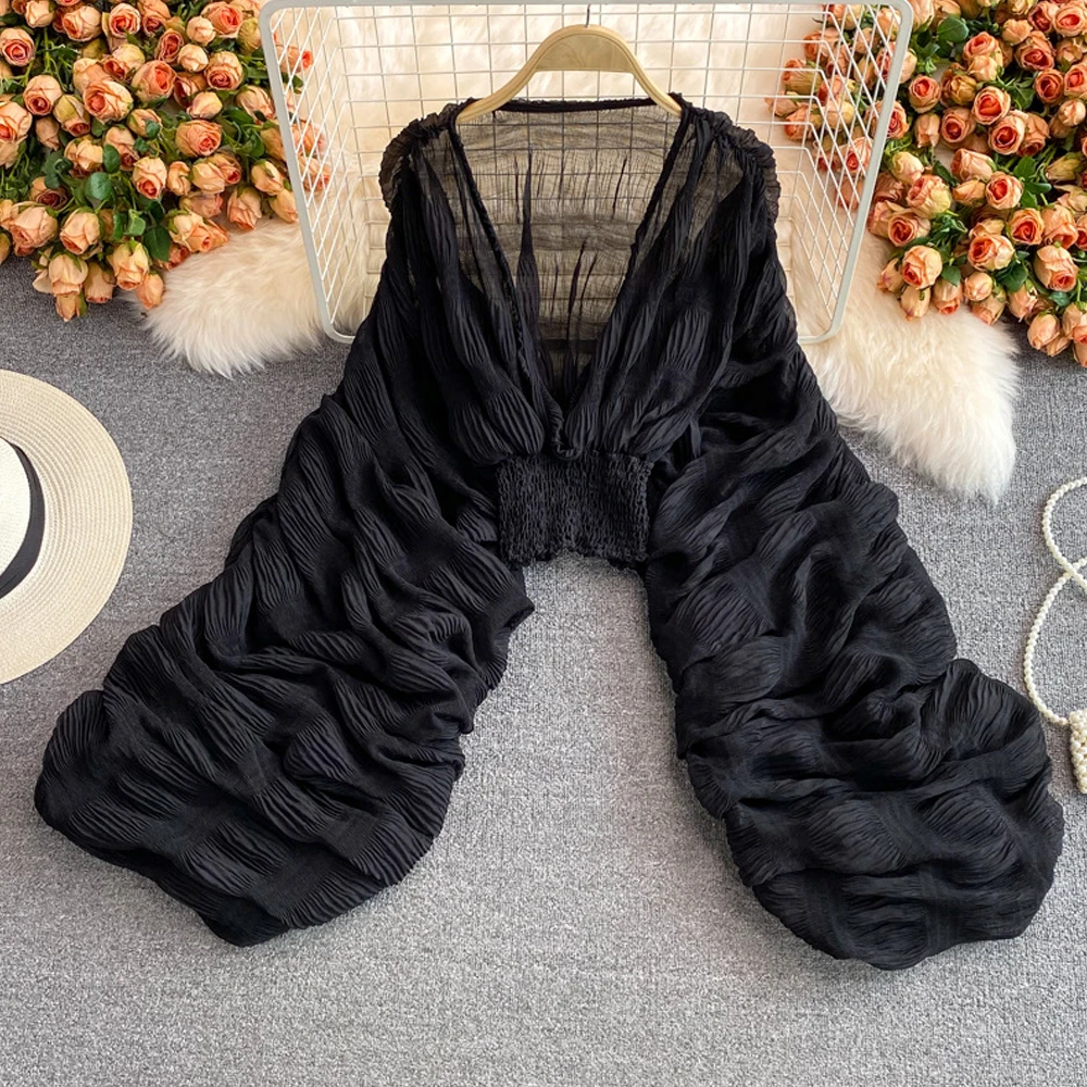 Summer Shirt Big Lantern Sleeve Chiffon Maternity Tops V-neck Stretchy Chiffon Summer Maternity Photography Shirts Pregnancy Photoshoot Top