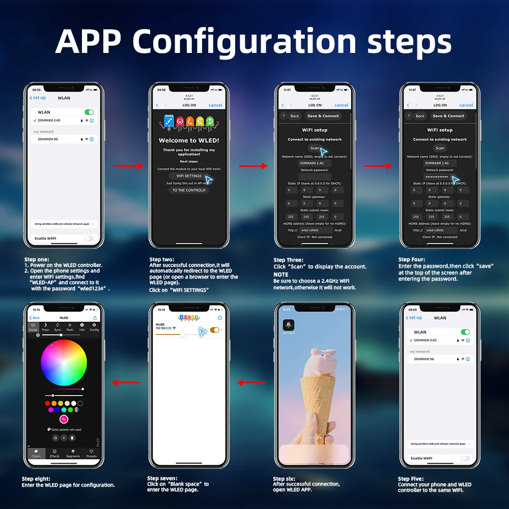 DOMRAEM WLED Digital Music LED Controller with Mic & Relay -ESP32 2CH 16A for WS281X/SK6812 (800ICS). Type-C & UART. Alexa/HA.