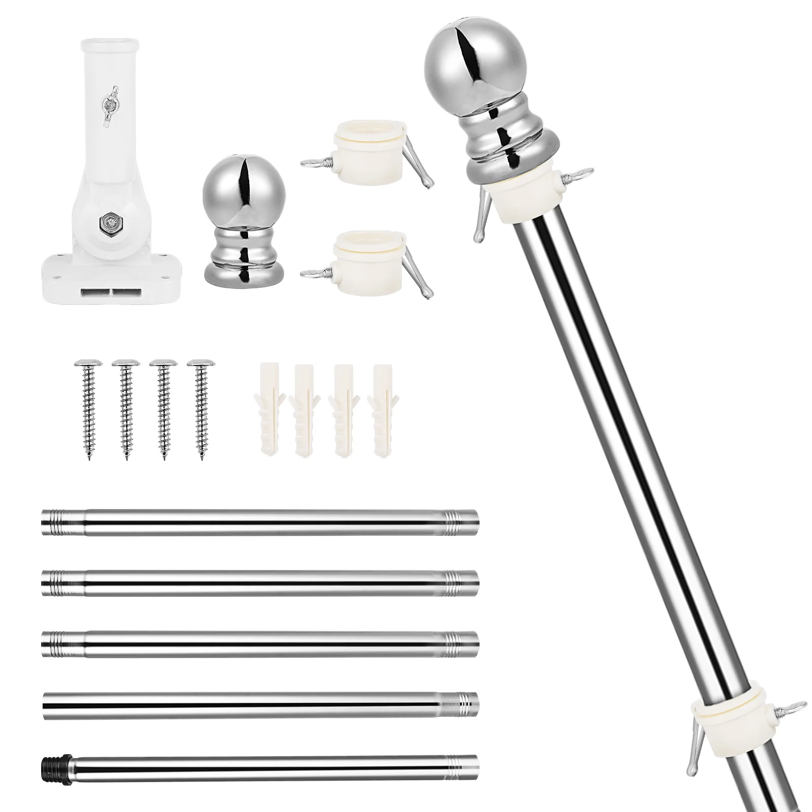 

1 Set Flag Pole Adjustable Mount Bracket Courtyard Flag Holder Aluminum Alloy Flag Pole with Bracket