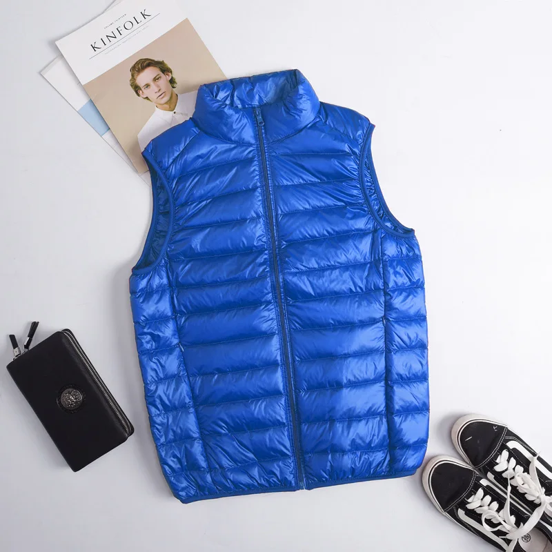 Men 90% White Duck Down Vest Ultra Light Duck Down Vest Jacket Autumn Winter High collar Sleeveless Coat