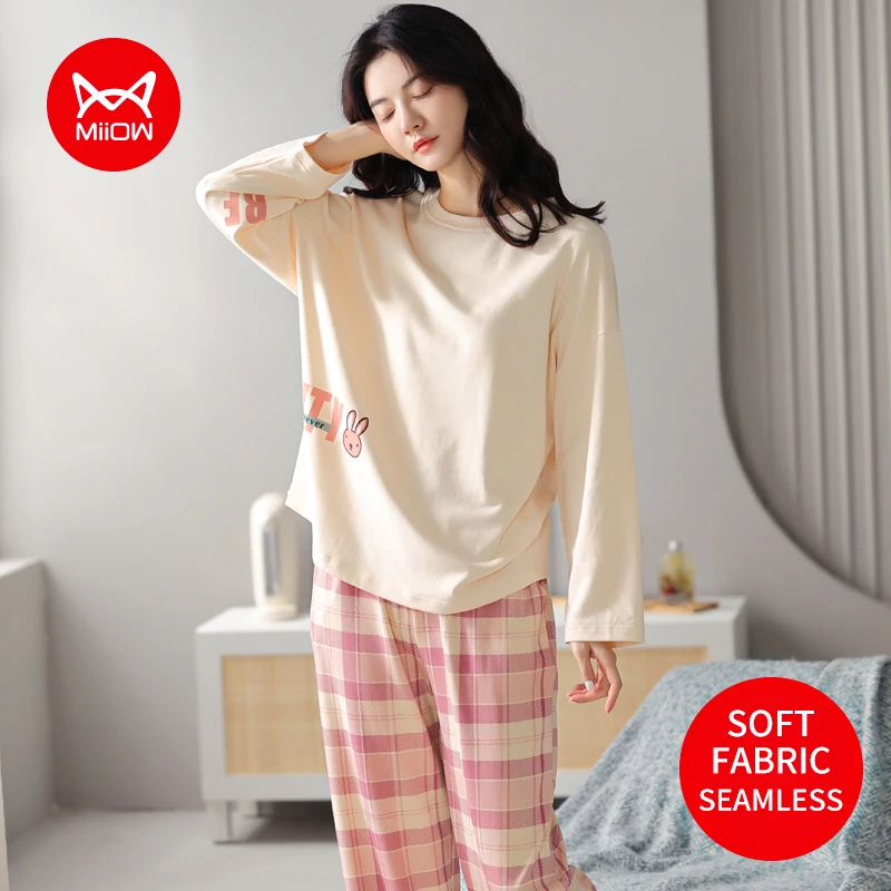 MiiOW KY-8666 Women's Pajamas Set Long Sleeve Pants Cute Cartoon Loungewear