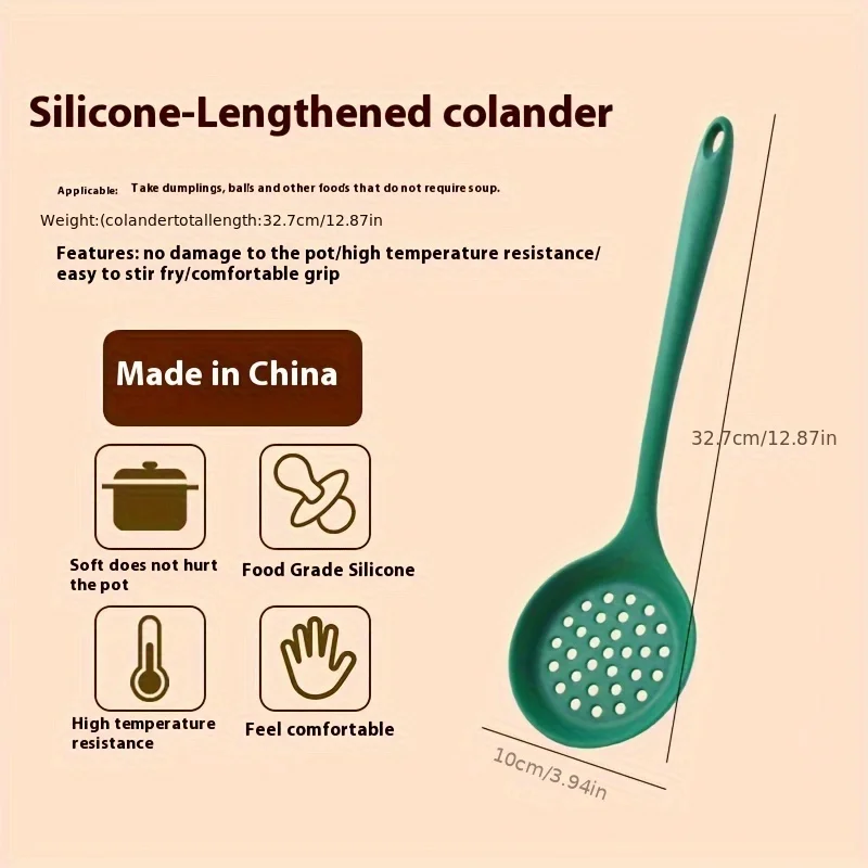 Three-piece Dark Green Silicone Kitchenware Set, Including A Silicone Spatula, A Spoon, and Slotted Spoon.
