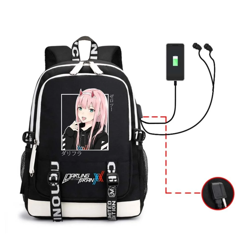 

Рюкзак Zero Two в стиле аниме дорогой в Franxx Plus, ультрамногофункциональные дорожные сумки унисекс через плечо для ноутбука с USB-зарядкой