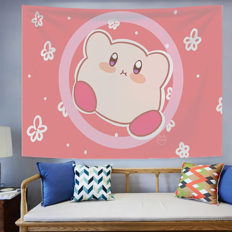 

Tapestries Kirbys Home Decoration Fabric Tapestry for Wall Art Kawaii Tapries Anime Room Decors Aesthetic Decor Bedroom Hanging