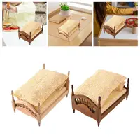 Lit en bois miniature 1:12 pour maison de poupée, décor de chambre à coucher, modèle de simulation de lit simple, jouet d'imitation 3