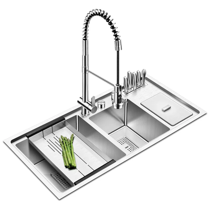 ASRAS 9045L 304 Stainless Steel Kitchen Sink, Double Basin, Panel Thickness 4mm, Depth 220mm