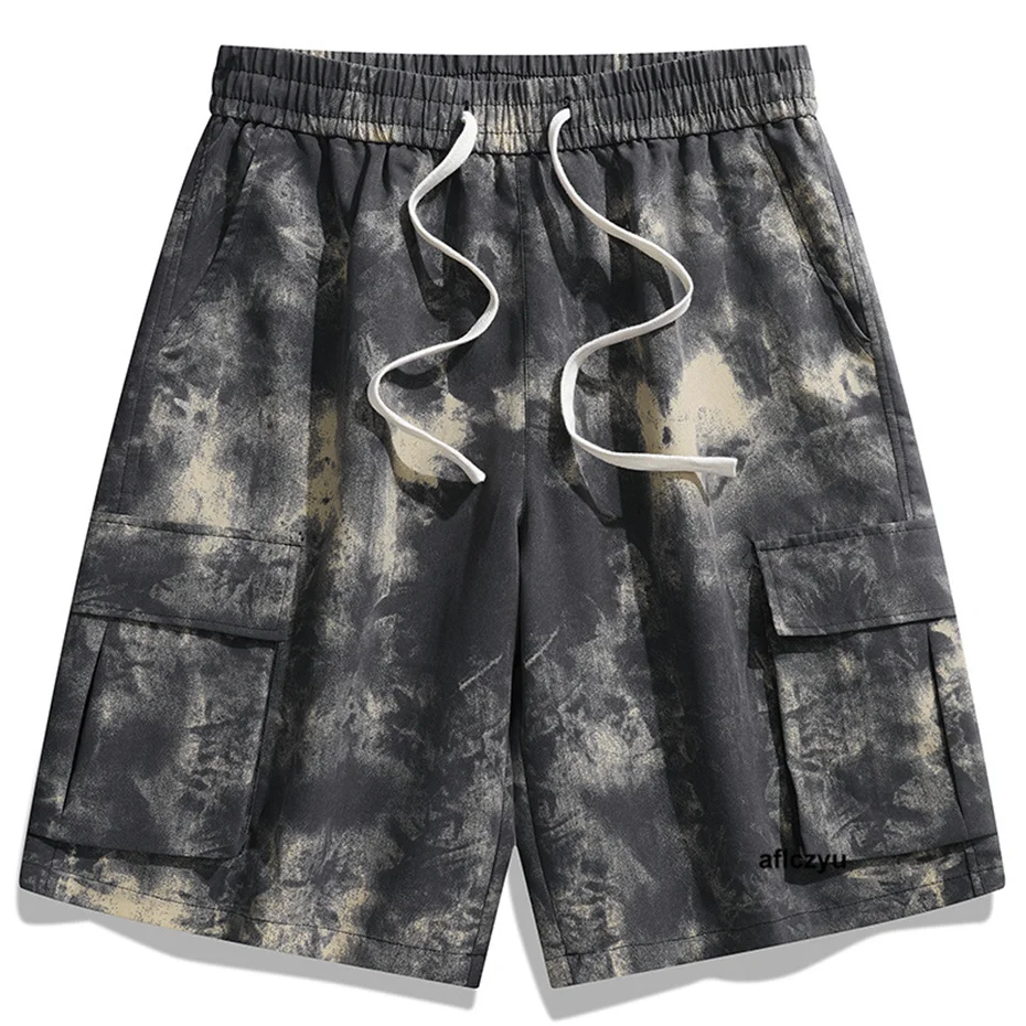 

Summer Tie-dyeing Shorts Men Fashion Casual Cargo Shorts Elastic Waist Short Pants Male Aflczyu Bottom