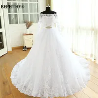 Customized Vestido De Novia Empire Wedding Dresses Chapel Train Long Sleeve Off The Shoulder Cheap Brides Dress Long Bridal Gown 1