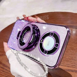 Luxury Glitter Holder Chain Case with Lanyard and Silicone Stand for Magic 5 Lite (SFCX SJS Purple)