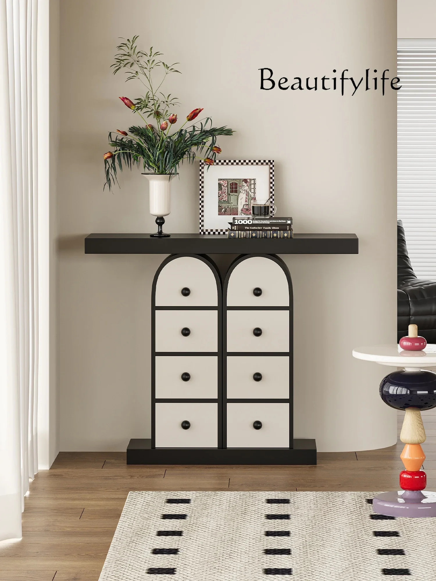 

Light Luxury Creative Art Counter Top Model Room Aisle Corridor Balcony Multifunctional Storage Entrance Cabinet