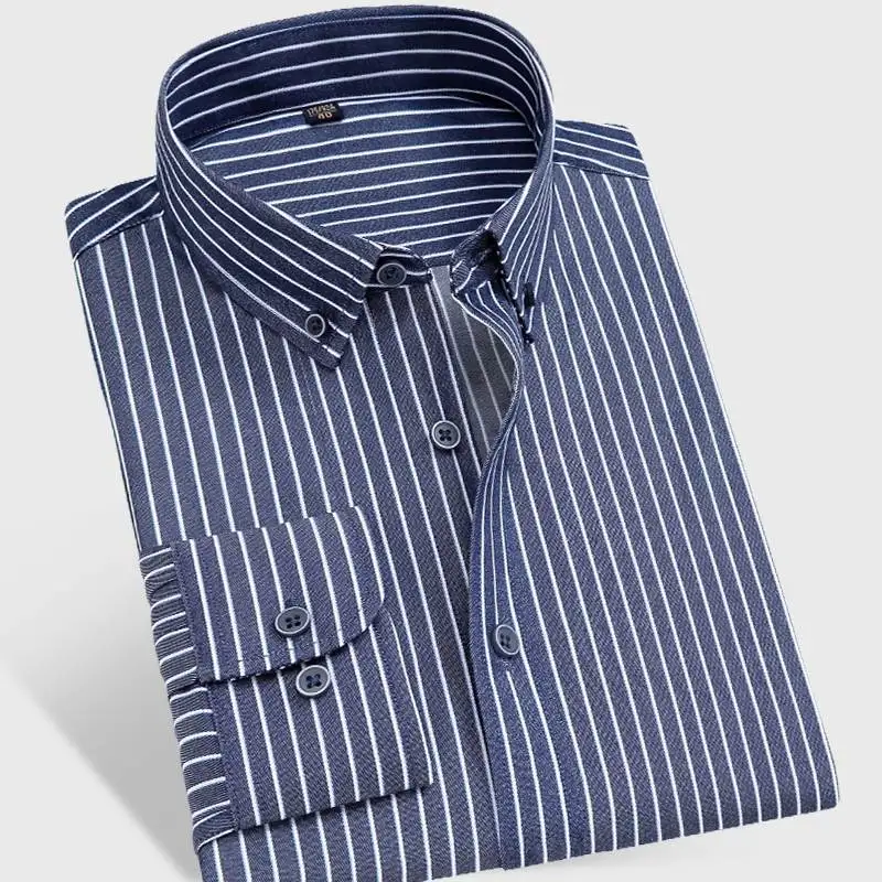 

Shirt Men's Long Sleeve Polyester Cotton Non Iron Wrinkle resistant Business Casual British Style Stripe Fashion Shirt Youth