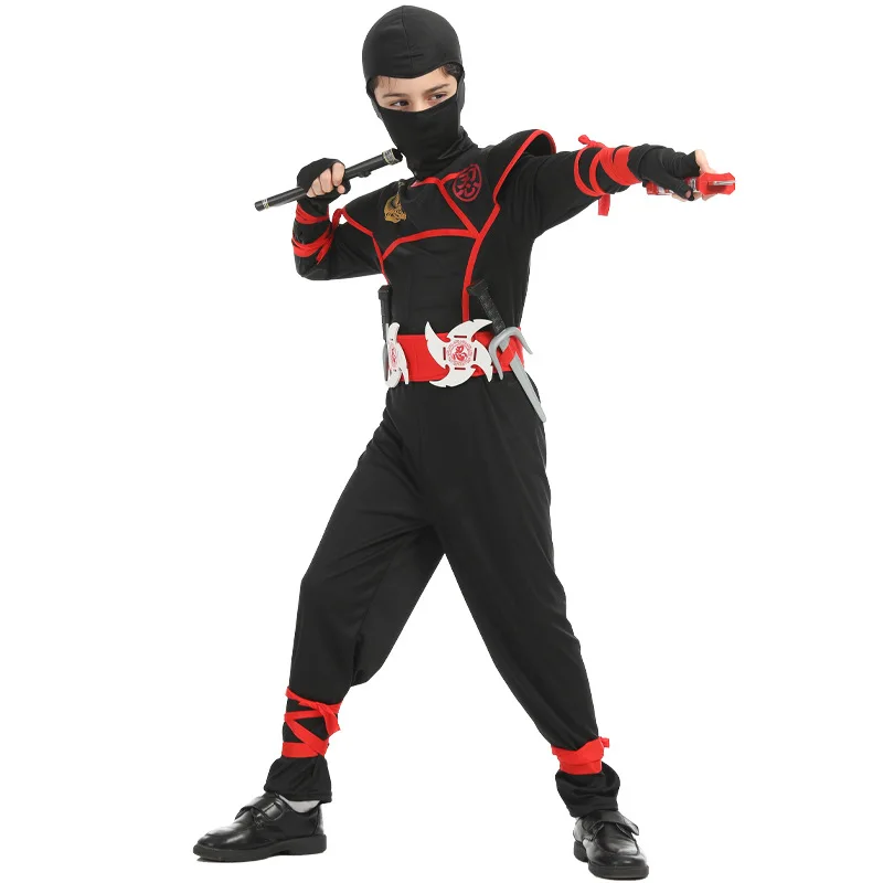 Black Muscle Ninja Costume Anime Cosplay Warrior Spadaccino Outfit Dagger Dart Movie Fancy Dress Kids Boys Halloween Costume Gift