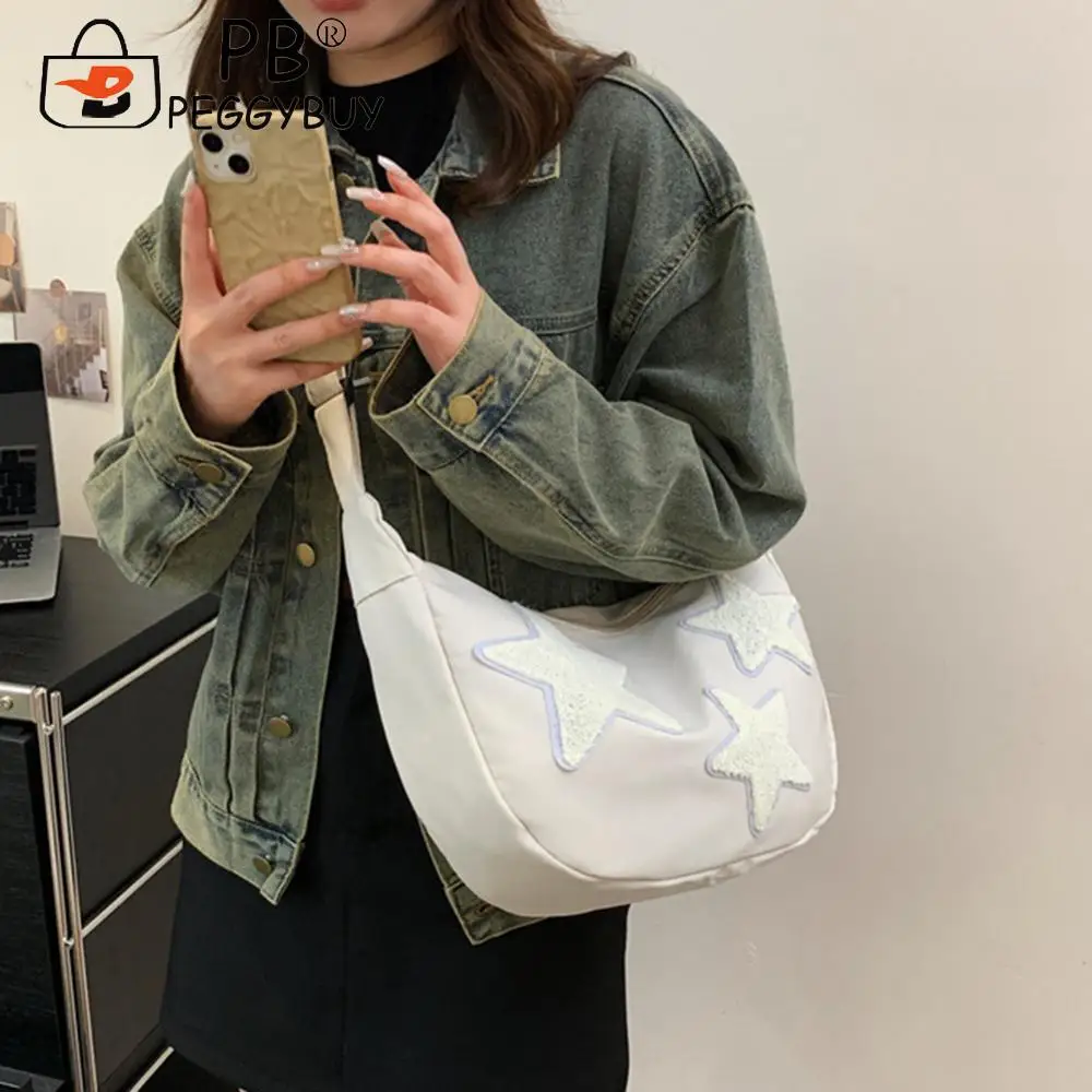 Women Canvas Messenger Shoulder Bag Crossbody Sling Bag Y2k Hobo Pentagram Zipper Satchel Tote Student Book