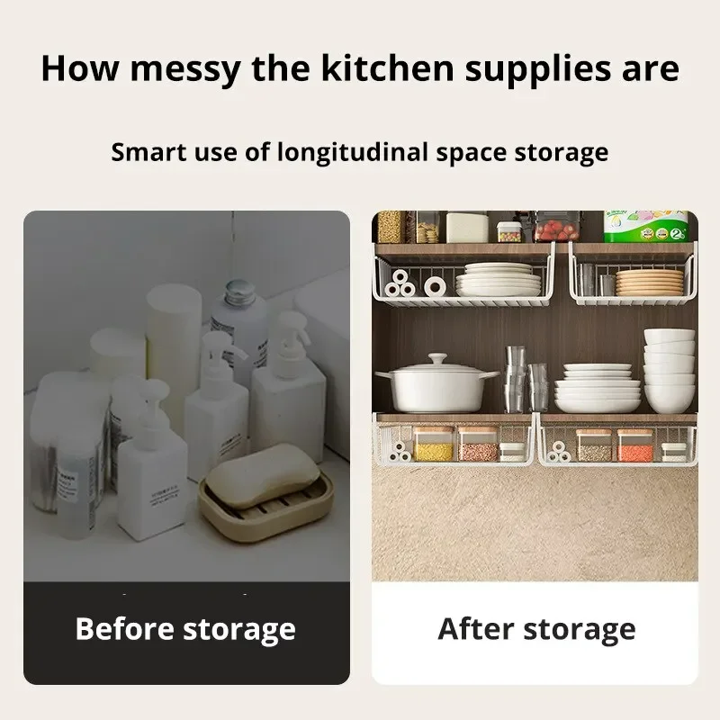 1pc Hanging Net Basket Iron Material Large Capacity Hanging Under Cabinet Wall Wardrobe Storage Basket Kitchen Tools 5