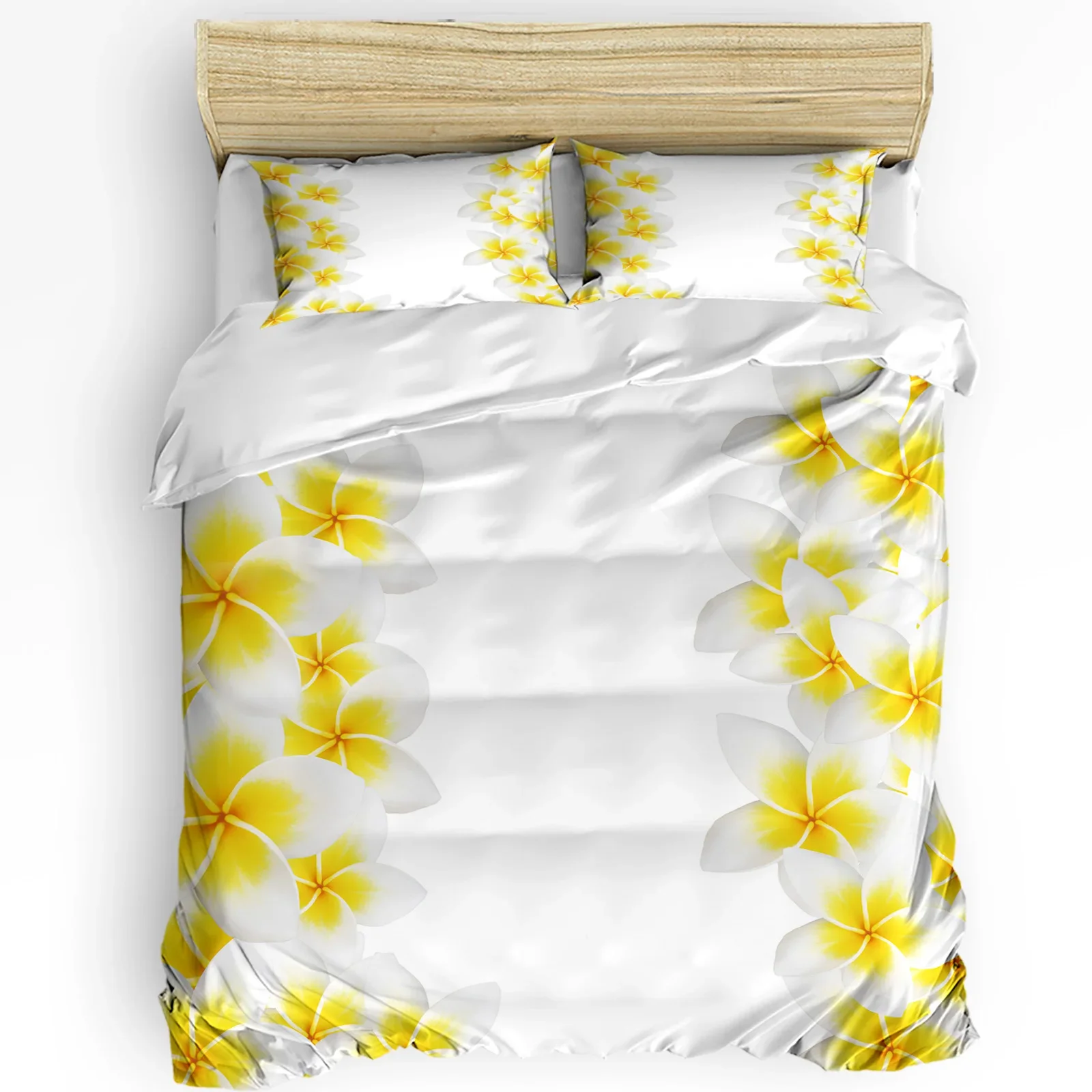 

3pcs Bedding Set White Plumeria Flower Home Textile Duvet Cover Pillow Case Boy Kid Teen Girl Bedding Covers Set