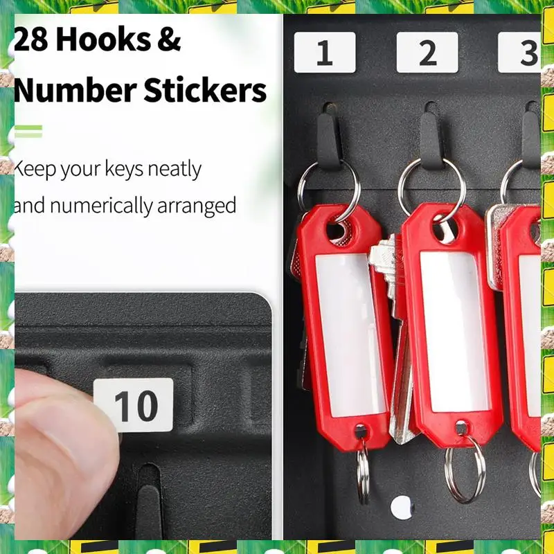 28-Key Cabinet With Kock Wall Mounted Key Organizer With 40 Key Tag Labels Identifiers
