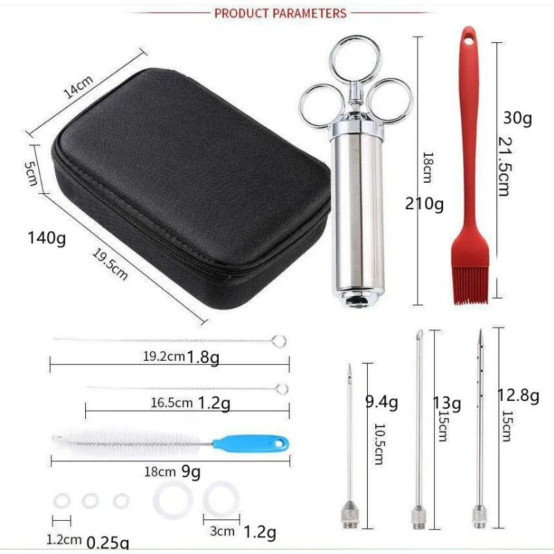 2OZ Stainless Steel Meat Syringe Kit Roast Turkey Barbecue Sauce Flavor Needle Spice Cooking Send Brush BBQ meat injector syringe