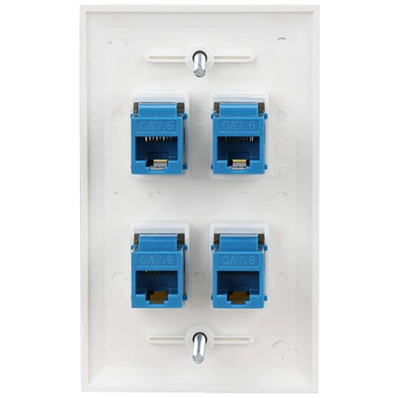 이더넷 벽 플레이트, 4 포트 벽 플레이트, 암-암, Cat7, 6, 6E, 5, 5E 이더넷 장치와 호환 가능, 파란색