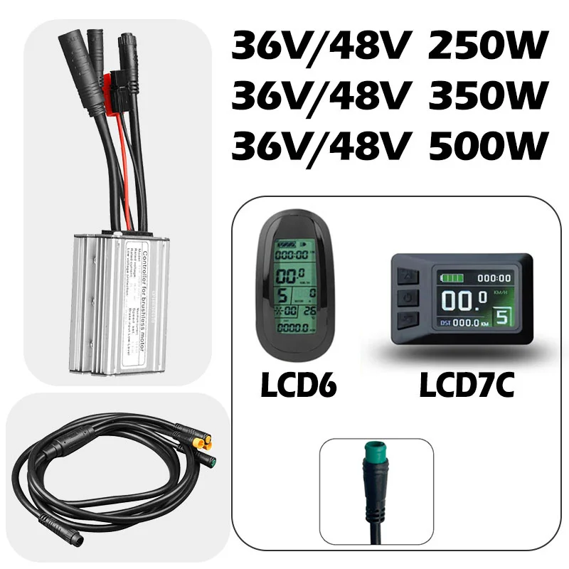 Ebike KT LCD6 Color Display 36V/48V LCD7C Display with Waterproof Plug Color Screen Meter for Electric Bicycle Conversion Kit