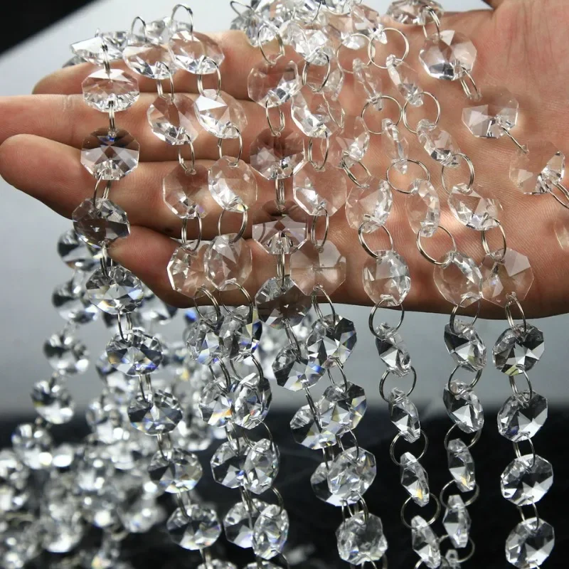 1M 14mm Crystal Octagon Beads Chains With Gold/Silver Rings Glass Hanging Strand Garlands For Home Wedding Shinning Decoration