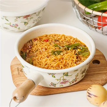 20cm Enamel Pot Japanese Snow Pan Saucepan with Handle Baby Food Grade Healthy