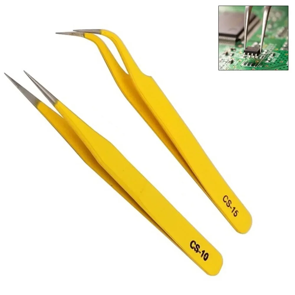 Precision Tweezers Set 2pcs Anti-Static Stainless Steel Tweezers Repair Tools For Electronics Repair Soldering Craft CS-10 CS-15