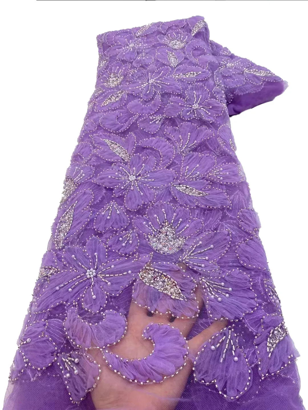 

New beaded tube three-dimensional coiled sequin embroidered fabric, European and American style high-end dress dress/5yards