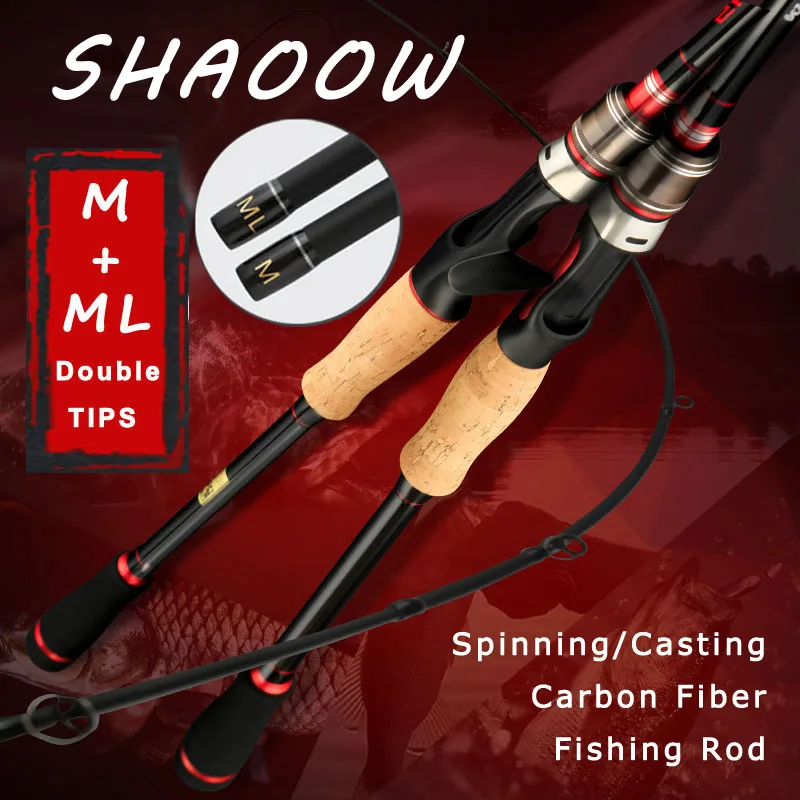 Goture 섀도우 M + ML 더블 팁 코르크 핸들 스피닝 캐스팅 탄소 섬유 낚싯대, 루어 로드, 바닷물 담수용 4-28g