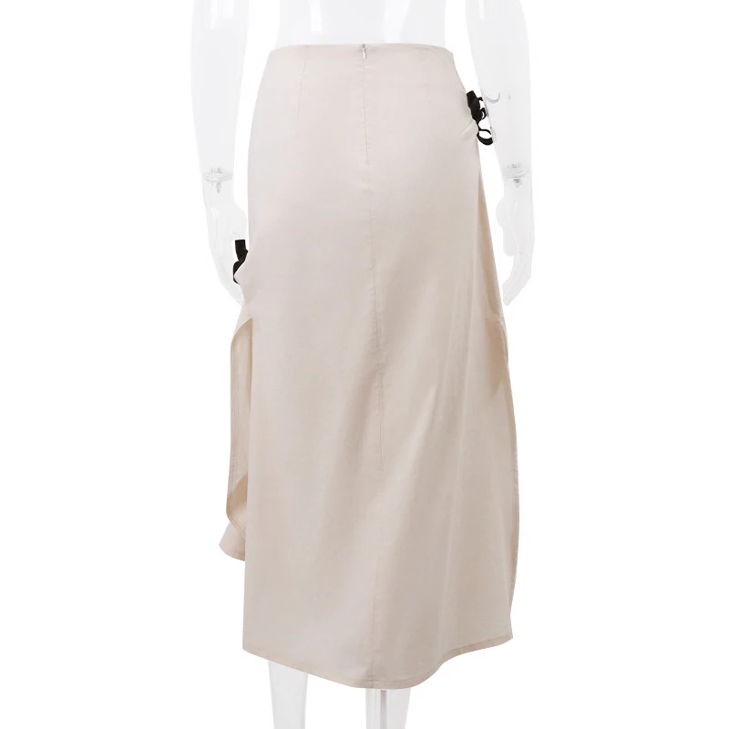 y2k Skirts Women Aesthetic Clothes Solid Color High Waist Split Midi Skirts with Bow Decor 2000s Skirts Streetwear