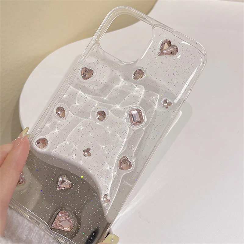 Glitter Pink Diamond Heart Epoxy Phone Case - Clear Silicone Cover