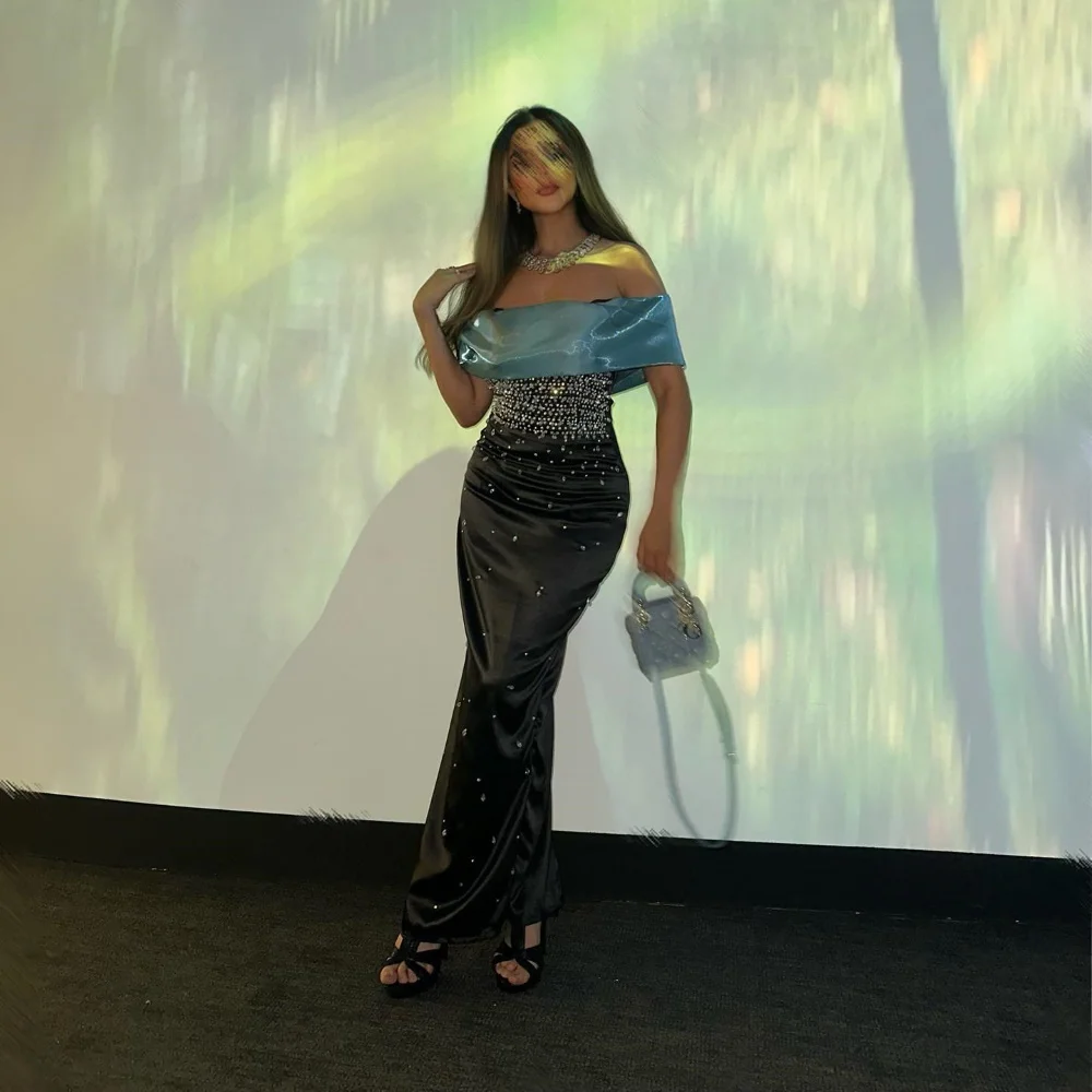 

FLORINE TULIRAIN Satin Summer Trumpet Ankle-Length Evening Dress Elegant Off The Shoulder Beading Prom Gown For Charming Women