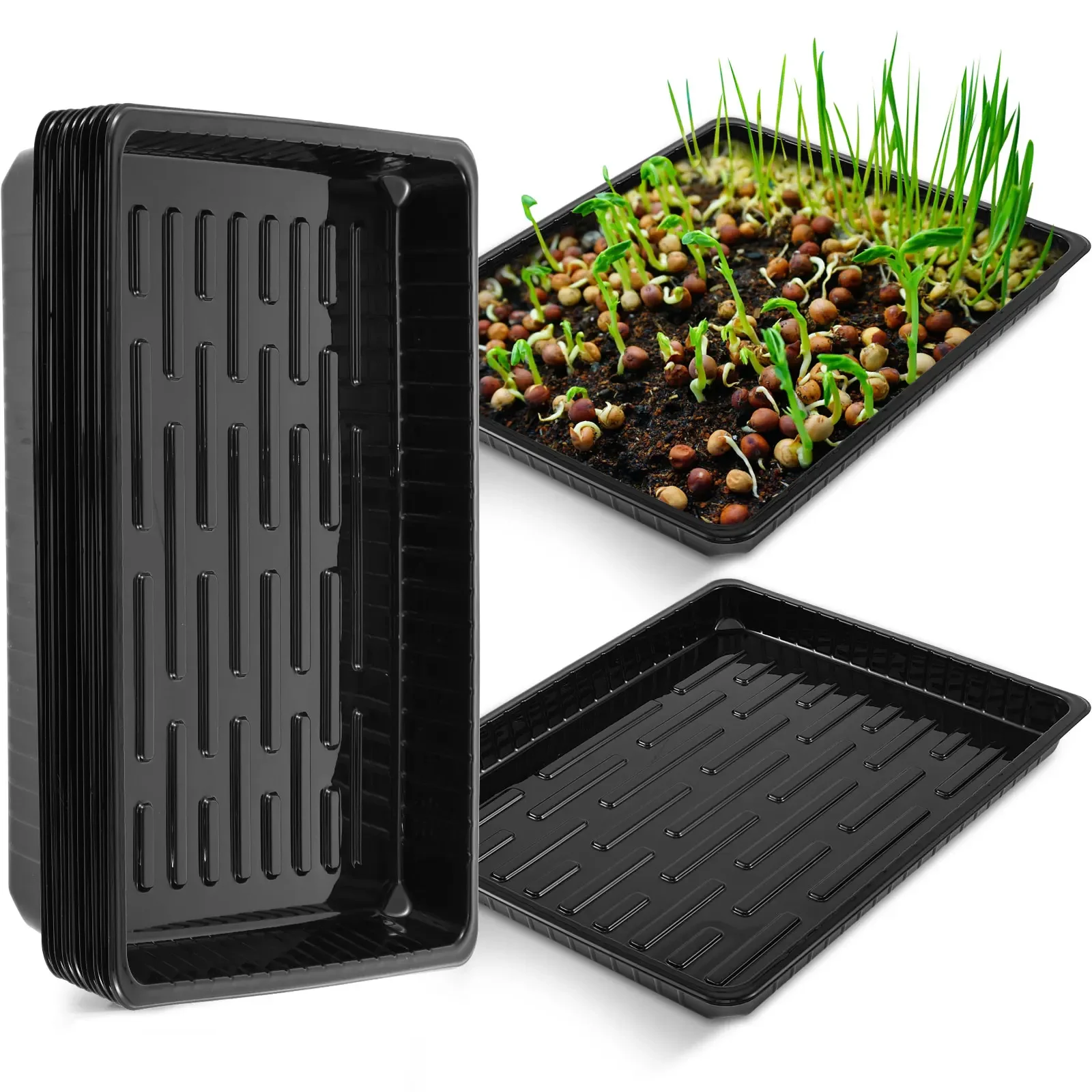 

10Pc Plastic Growing Trays No Holes Seed Propagation Tray Durable Nursery Seedling Trays Reusable Seed Germination Trays 37×30cm