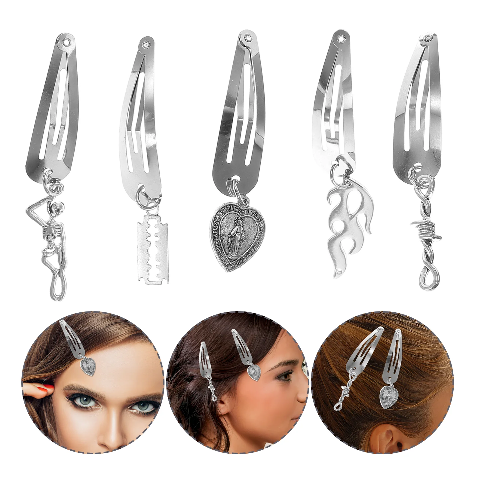 

5 Pairs Hair Pin Gothic Barrettes Snap Hairpin Clips Modeling Pendant Girls for Women Miss