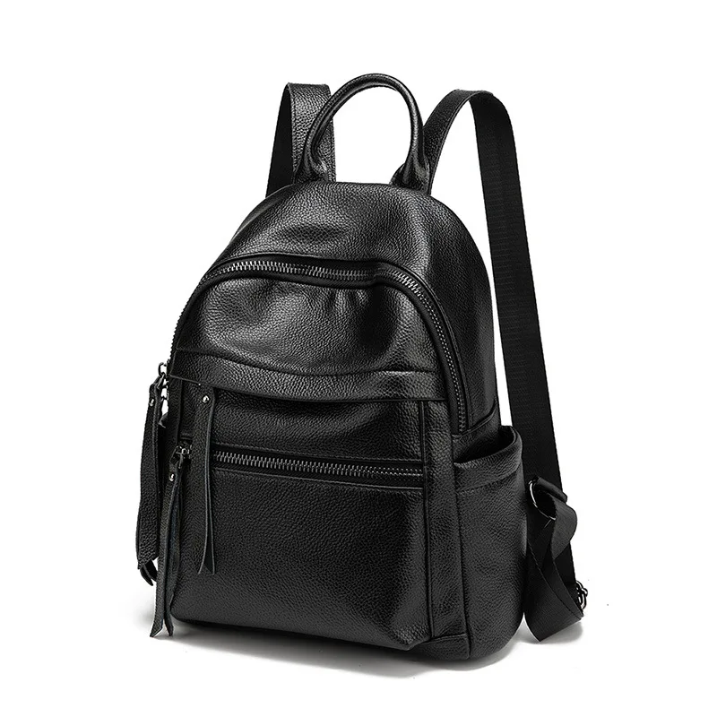 2023 New Fashion Genuine Leather Women Backpacks Luxury Brand Female Real Natural Leather Ladies Girl Student Casual Backpack 2
