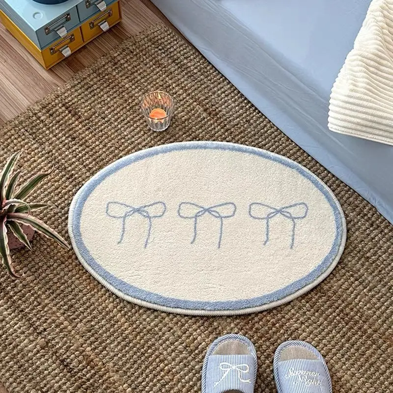 Bow arrangement bedroom room bedside blanket imitation cashmere absorbent floor mat door floor mat round carpet ins wind
