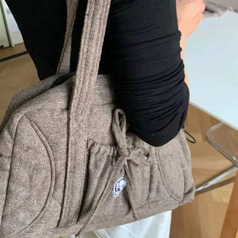 Korean Style Niche Design Plaid Tote Bag Ladies Sweet Bow Large Capacity Shoulder Bag Women Casual Versatile Commute Handbag New