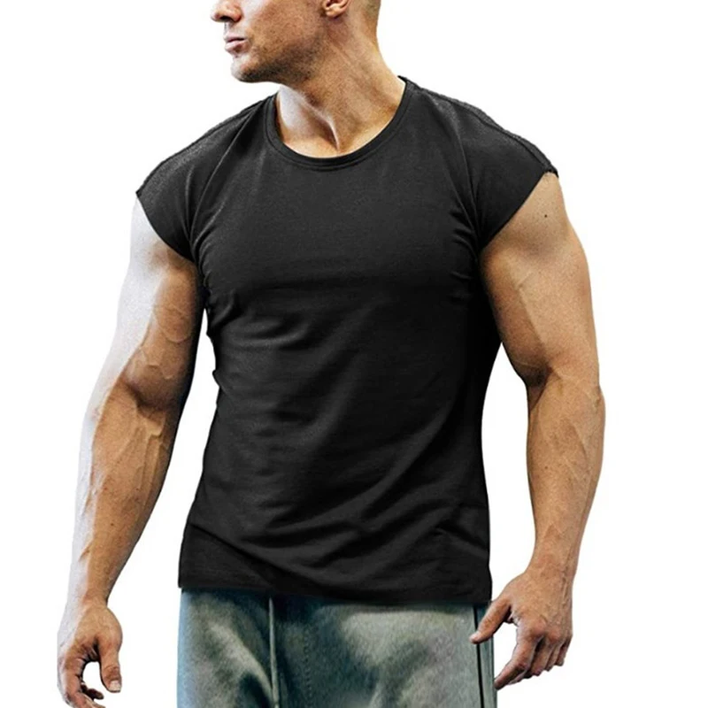 

New Men's Gymclothing Tank Tops Bodybuilding Muscle Sleeveless Tee O-neck Solid Color Casual Sports T-shirt Workout Fitness Tops