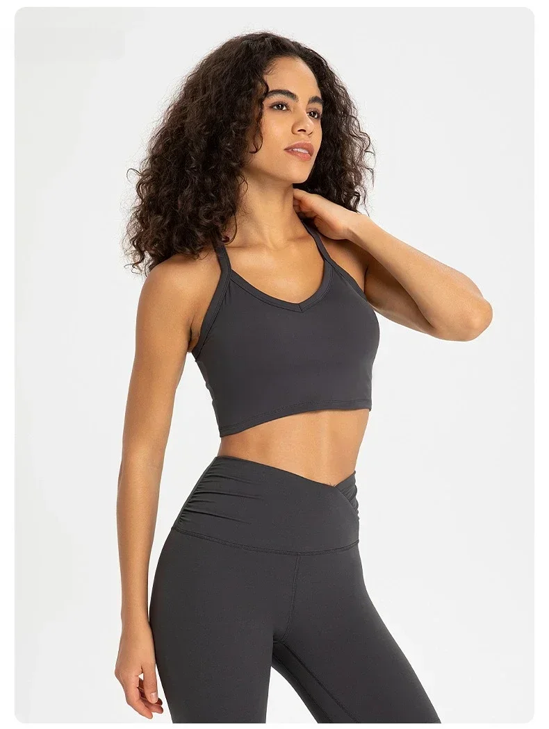 Lemon Sexy Cross Hollow Back Sports Bra Push-up High Elastic Nude Yoga Tank Top Underwear Women Gym Clothes Fitness Running Vest