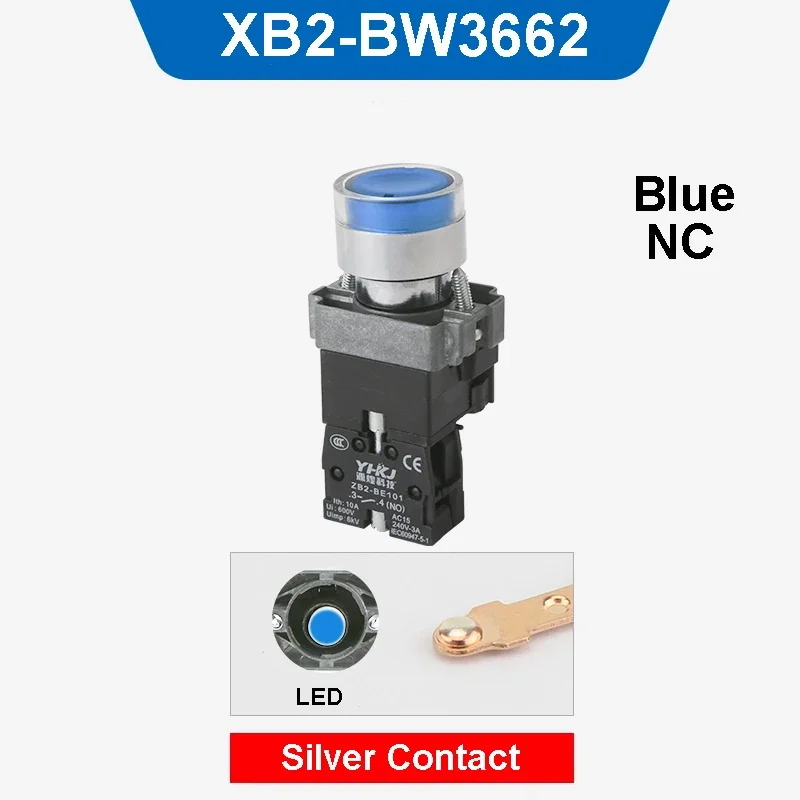 thumbnail image 1 of XB2-BW Interruptor pulsador de metal momentáneo/de reinicio automático de 22 mm con luz LED NO/NC 24 V 220 V 380 V Verde Rojo Amarillo Azul Blanco, 1 of 5